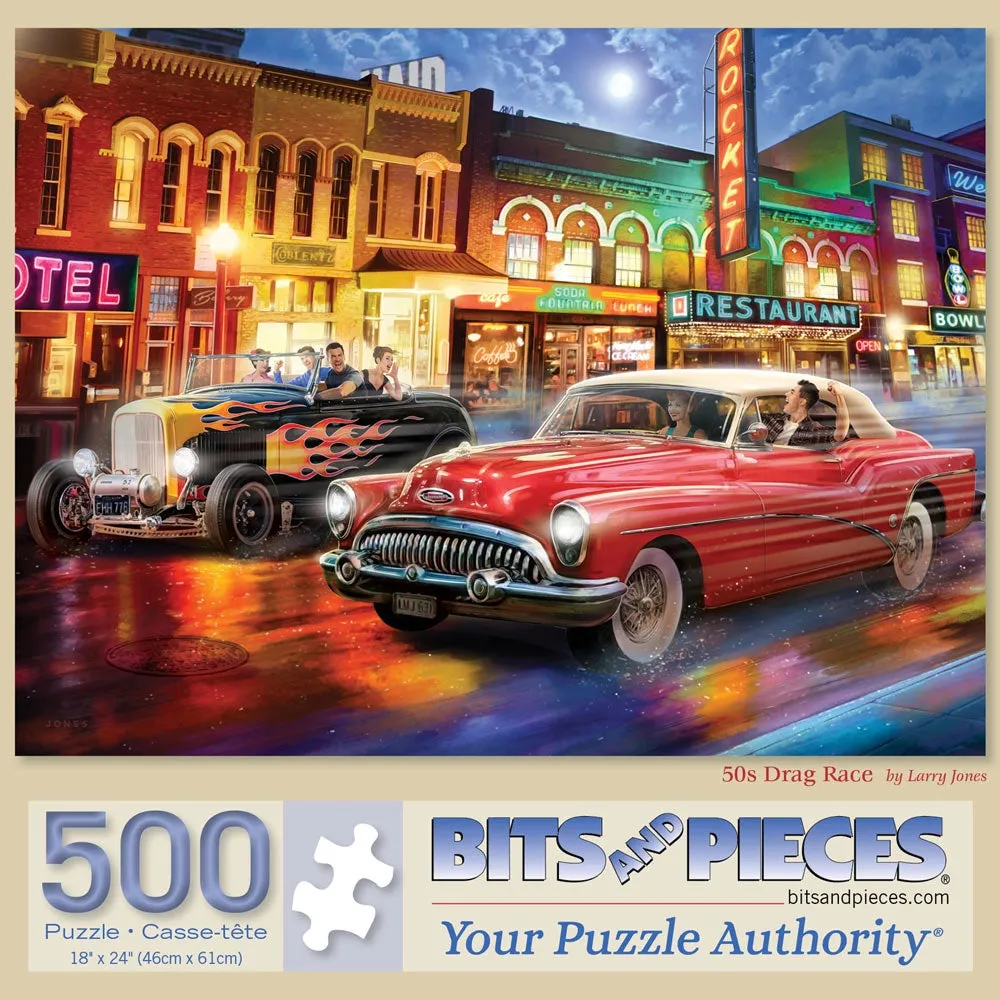 50's Drag Race Jigsaw Puzzle Bits and Pieces