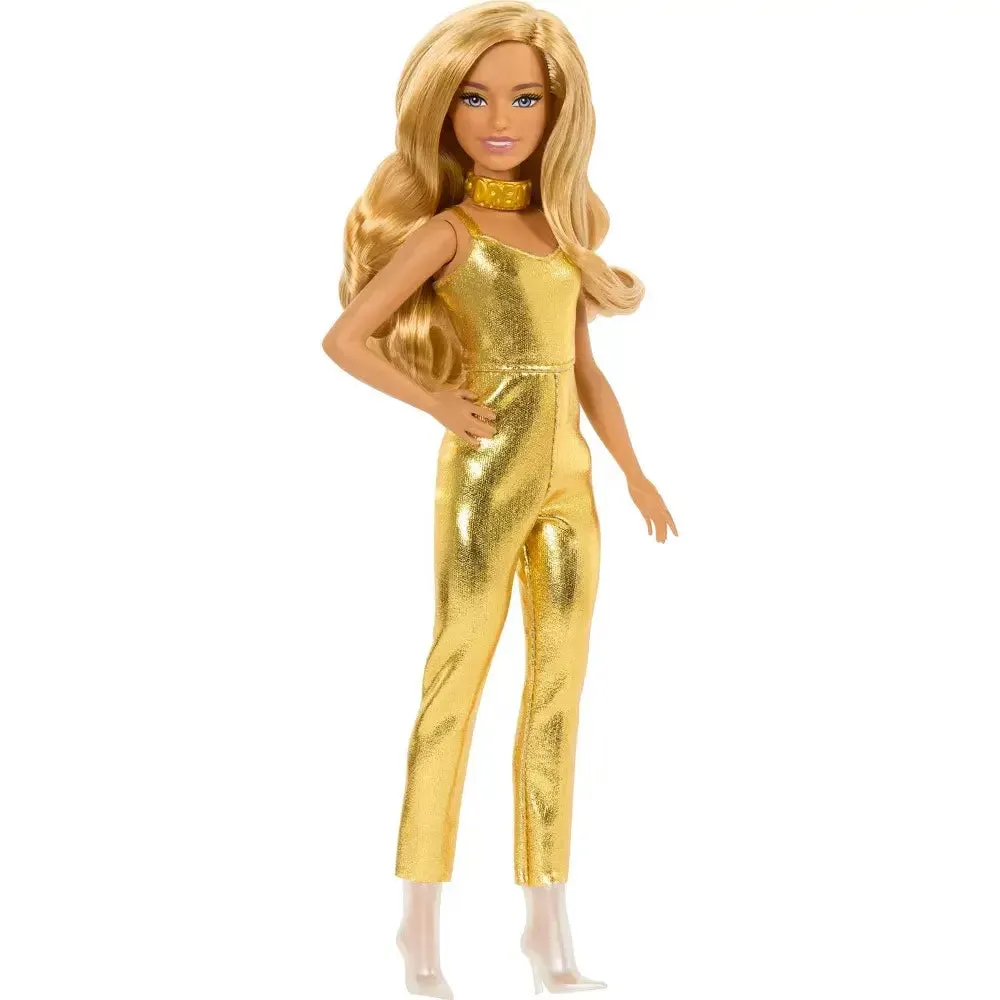 Barbie Fashionistas #222 65th Anniversary Petite with Blonde Wavy Hair and Golden Jumpsuit Fashion Doll