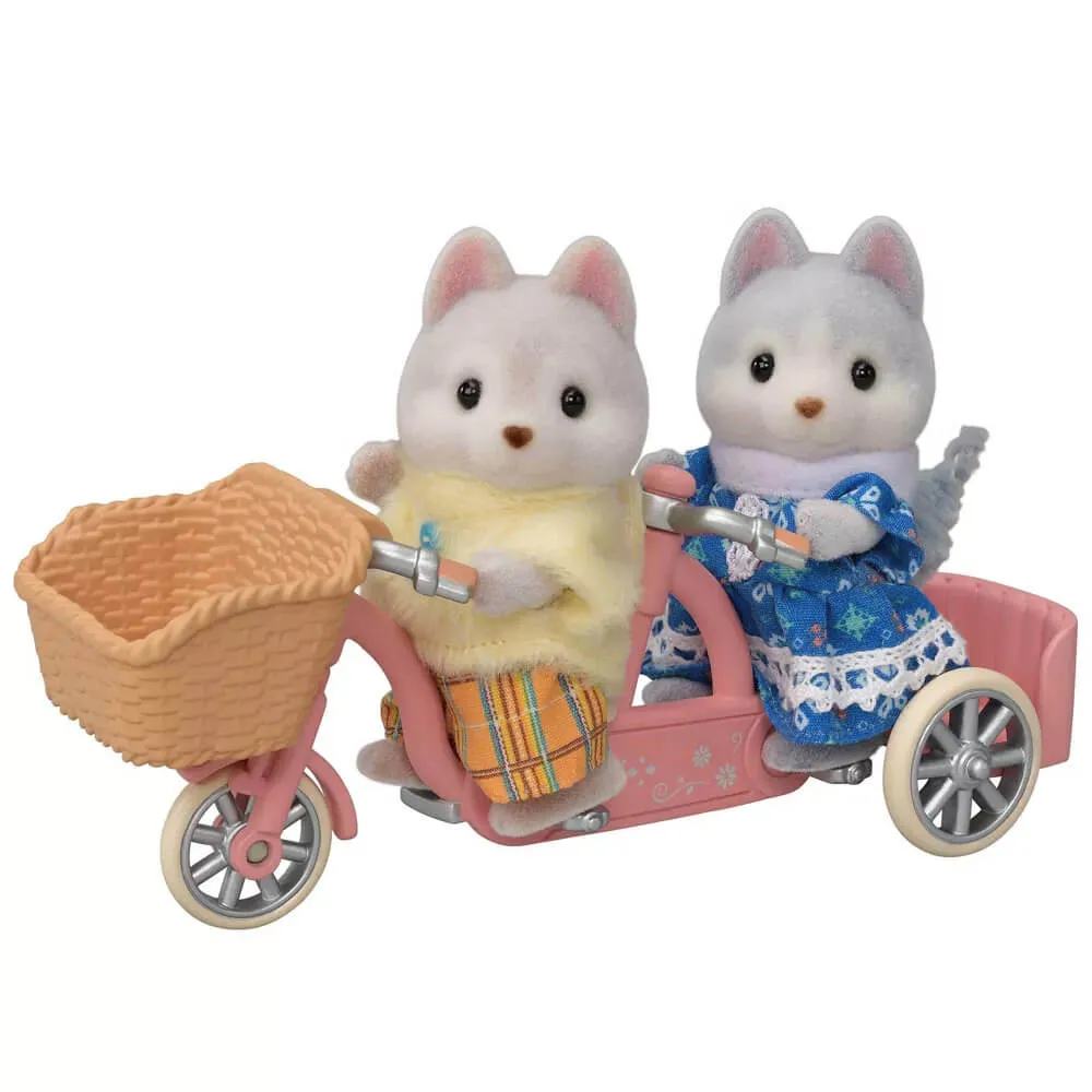 Calico Critters Tandem Cycling Set with Husky Sister & Brother