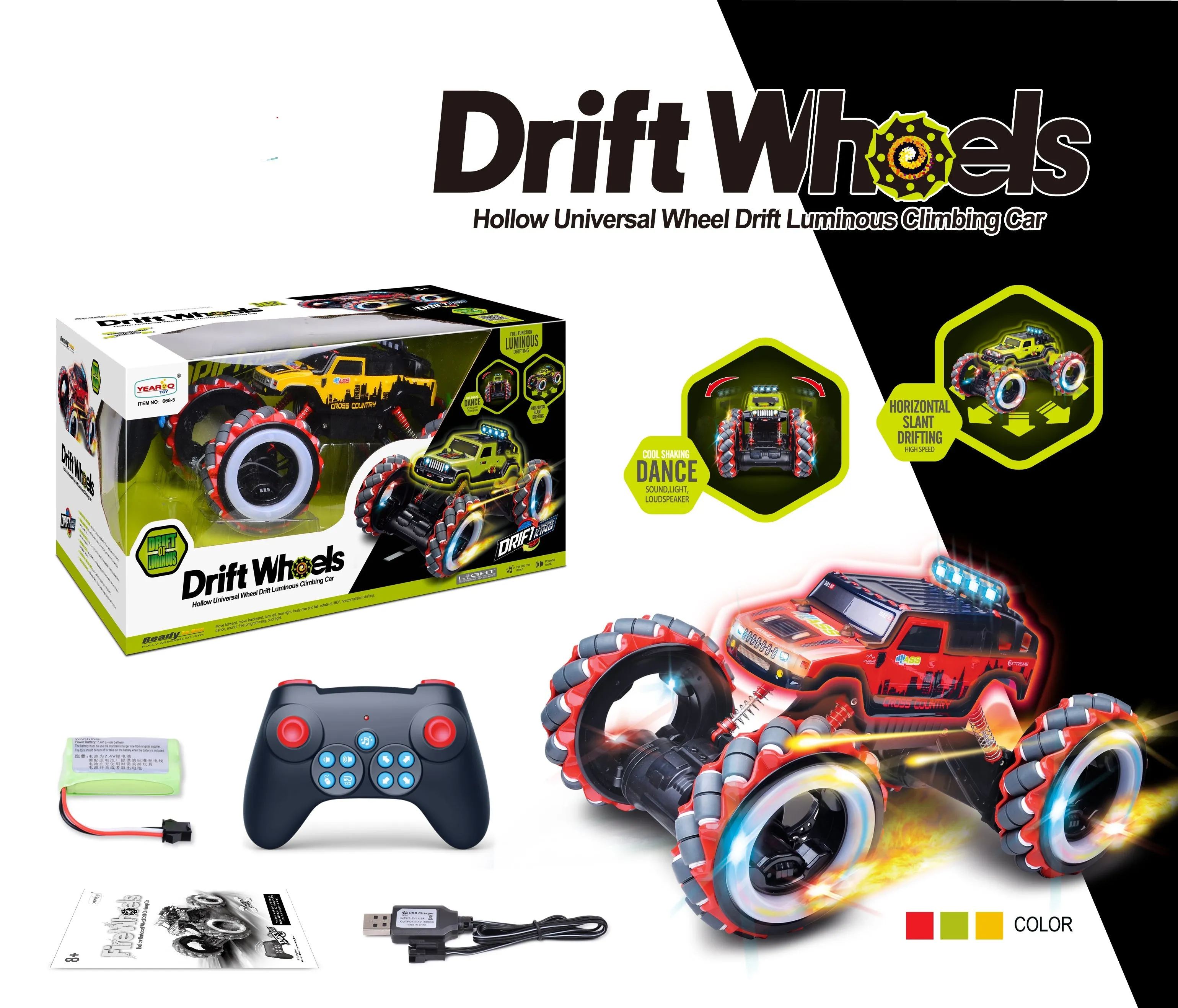 Drift Wheels 1:12 Remote Control Dancing Rock Crawler With Lights Assorted Styles