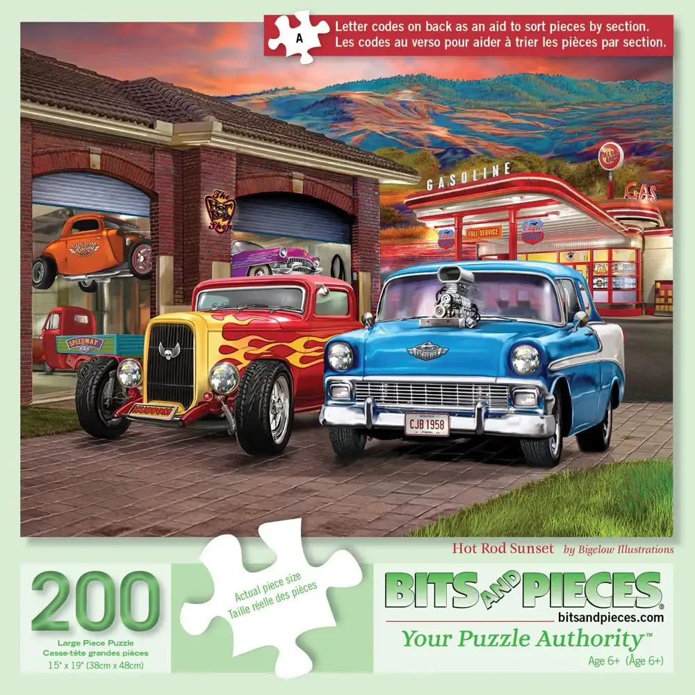 Hot Rod Sunset Jigsaw Puzzle Bits and Pieces