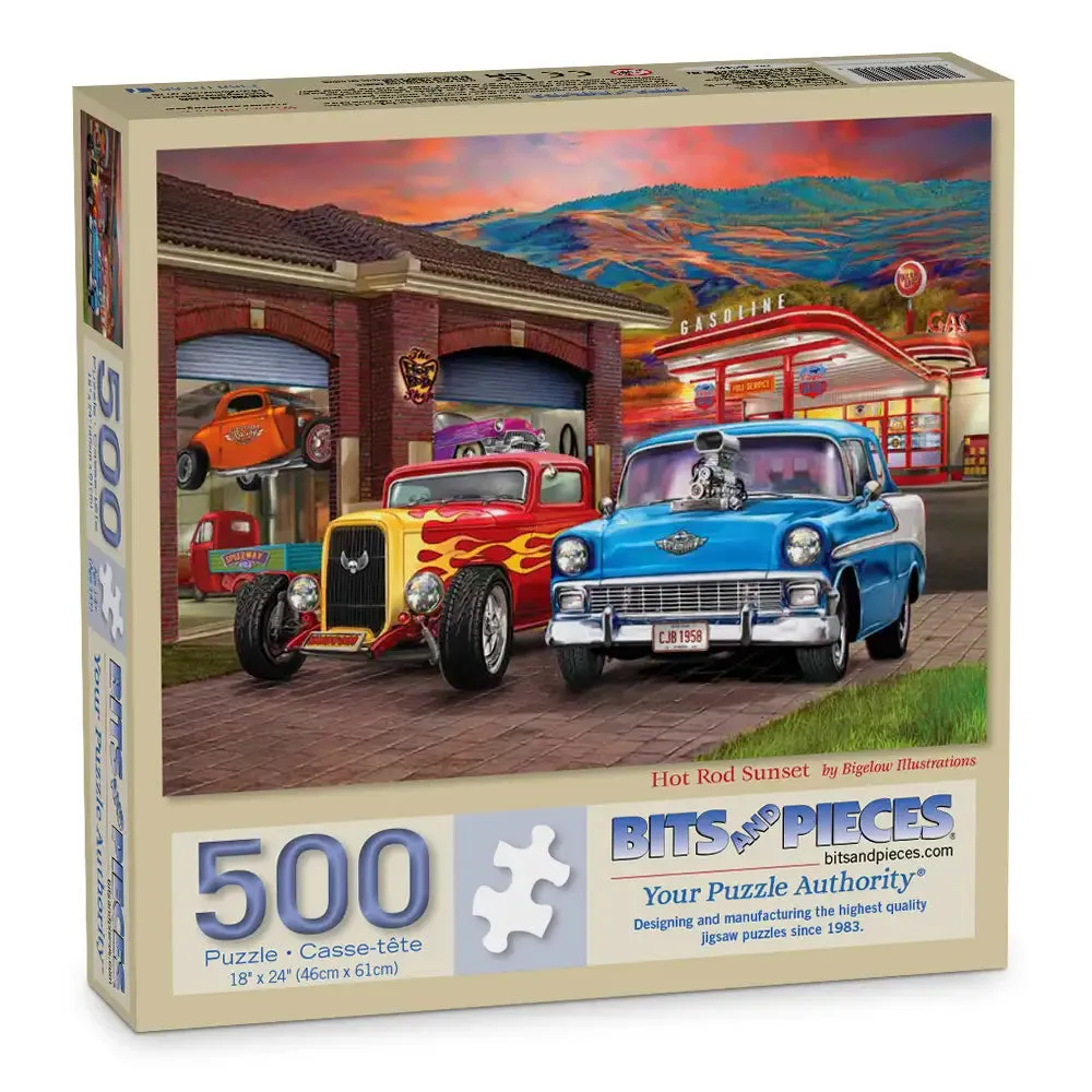 Hot Rod Sunset Jigsaw Puzzle Bits and Pieces