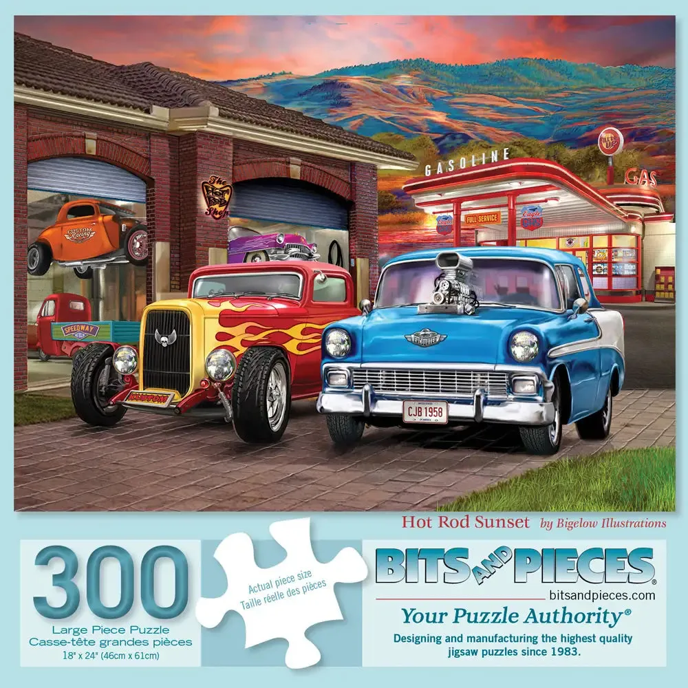 Hot Rod Sunset Jigsaw Puzzle Bits and Pieces
