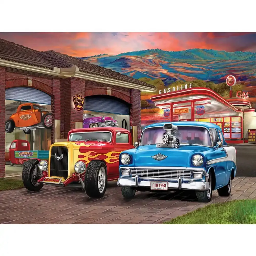 Hot Rod Sunset Jigsaw Puzzle Bits and Pieces
