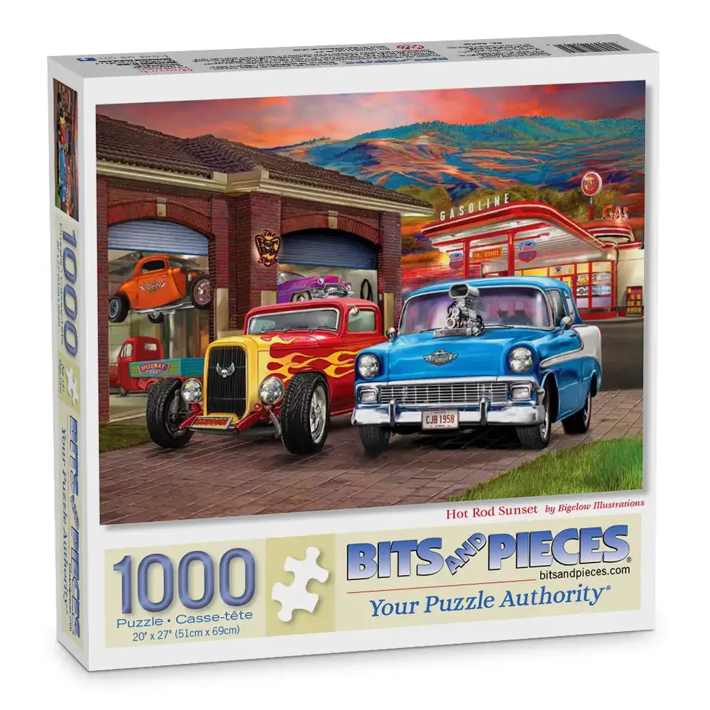 Hot Rod Sunset Jigsaw Puzzle Bits and Pieces