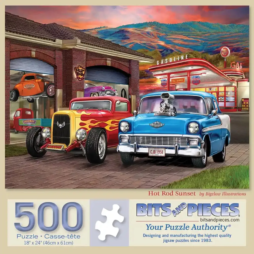 Hot Rod Sunset Jigsaw Puzzle Bits and Pieces