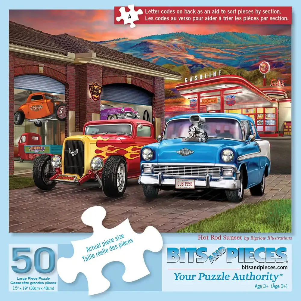 Hot Rod Sunset Jigsaw Puzzle Bits and Pieces