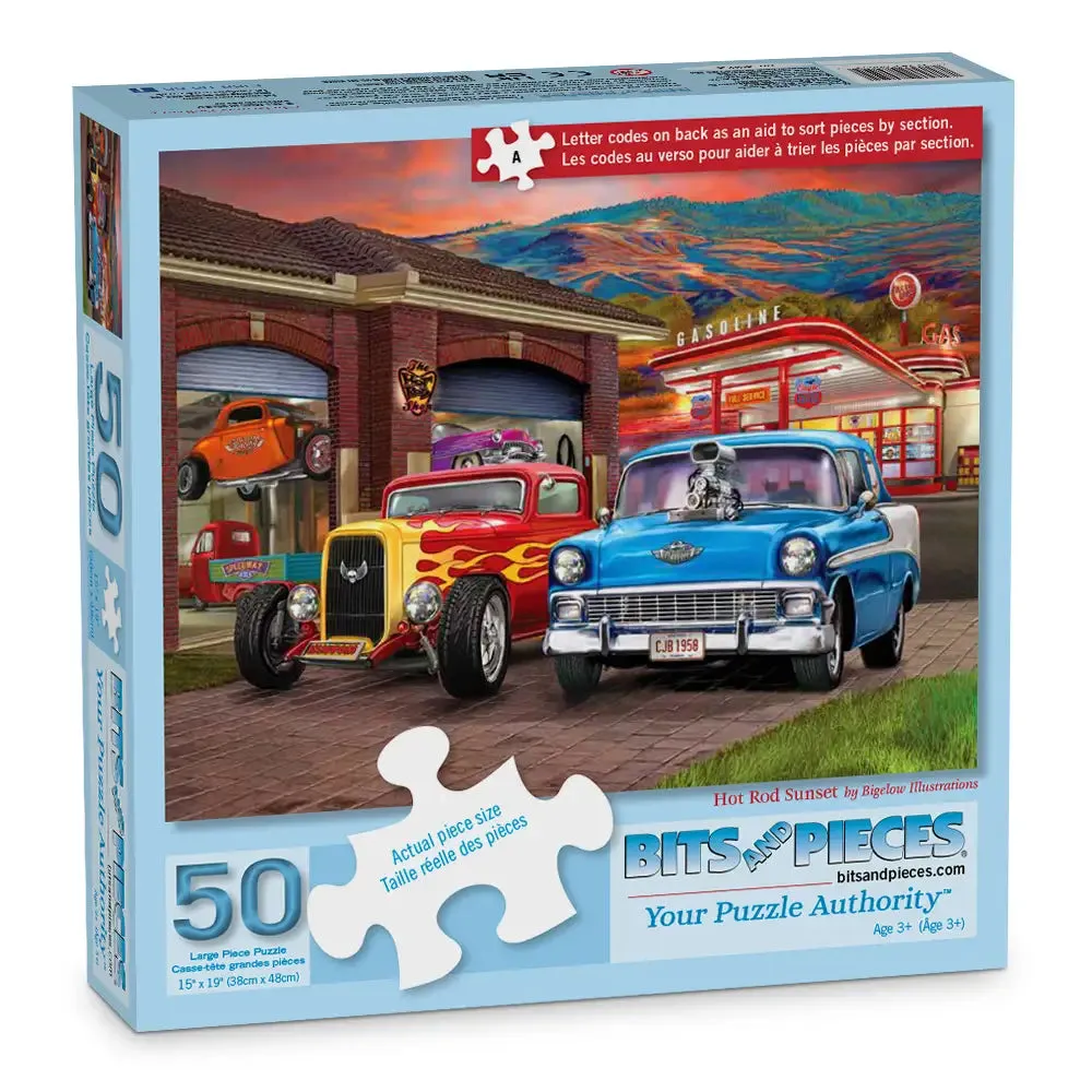 Hot Rod Sunset Jigsaw Puzzle Bits and Pieces