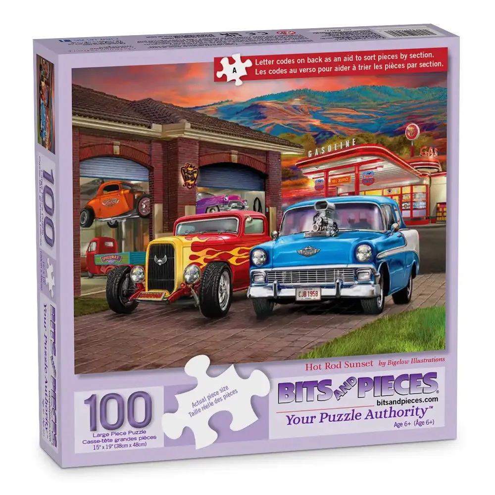 Hot Rod Sunset Jigsaw Puzzle Bits and Pieces