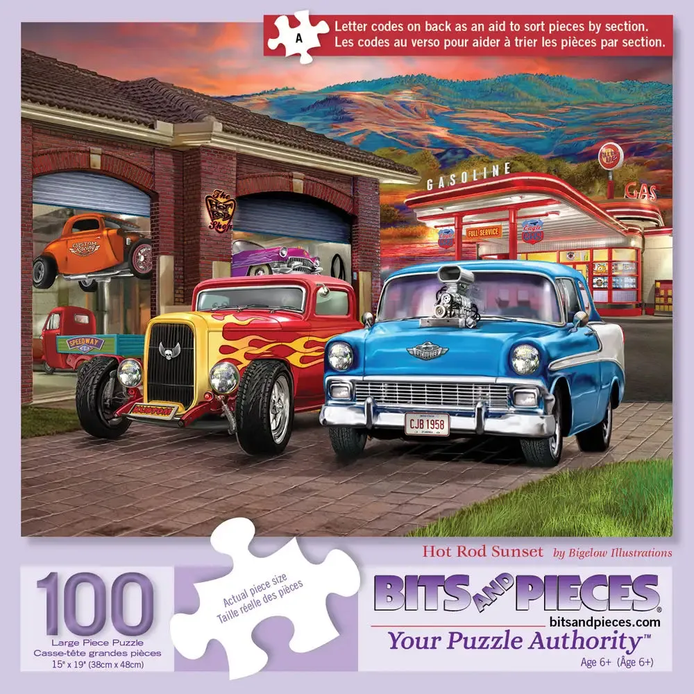 Hot Rod Sunset Jigsaw Puzzle Bits and Pieces