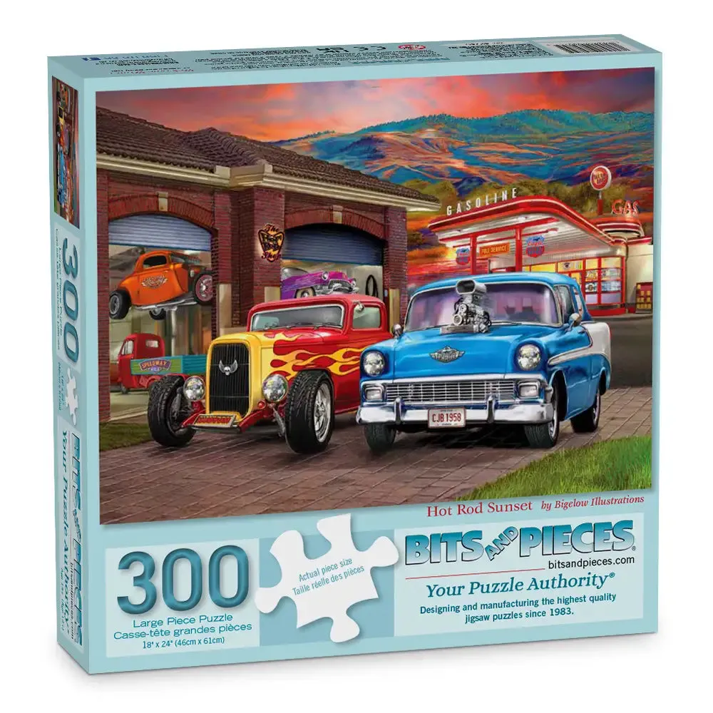 Hot Rod Sunset Jigsaw Puzzle Bits and Pieces