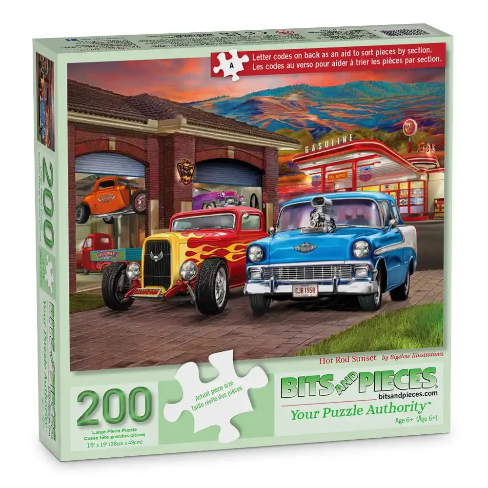 Hot Rod Sunset Jigsaw Puzzle Bits and Pieces