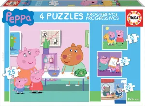 Peppa Pig Progressive Puzzle Set - 12, 20, 25 Pieces for Ages 3  (Educa Borrás 16817)