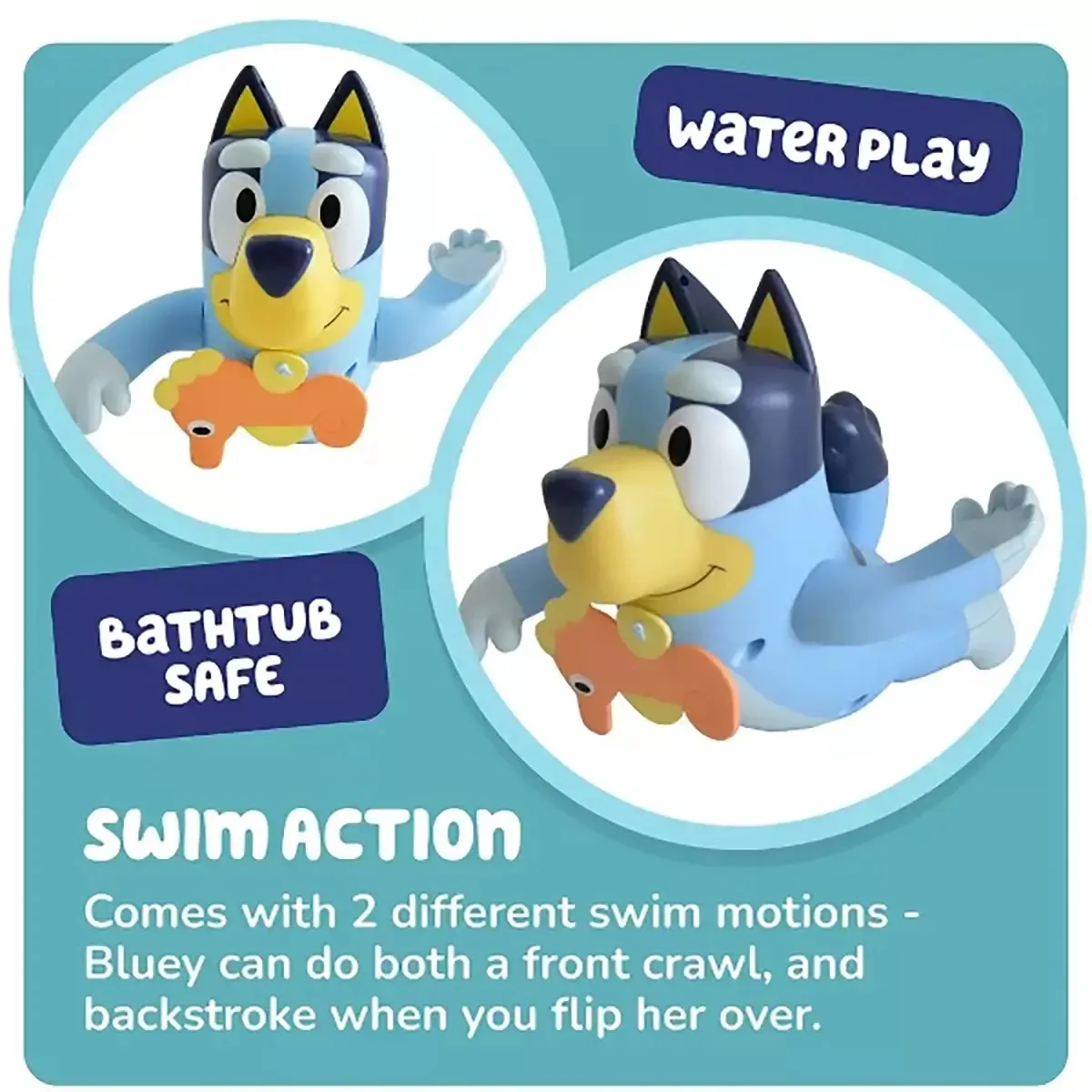 TOMY Toomies Bluey Swimming Bluey Bath Toy with Seahorse