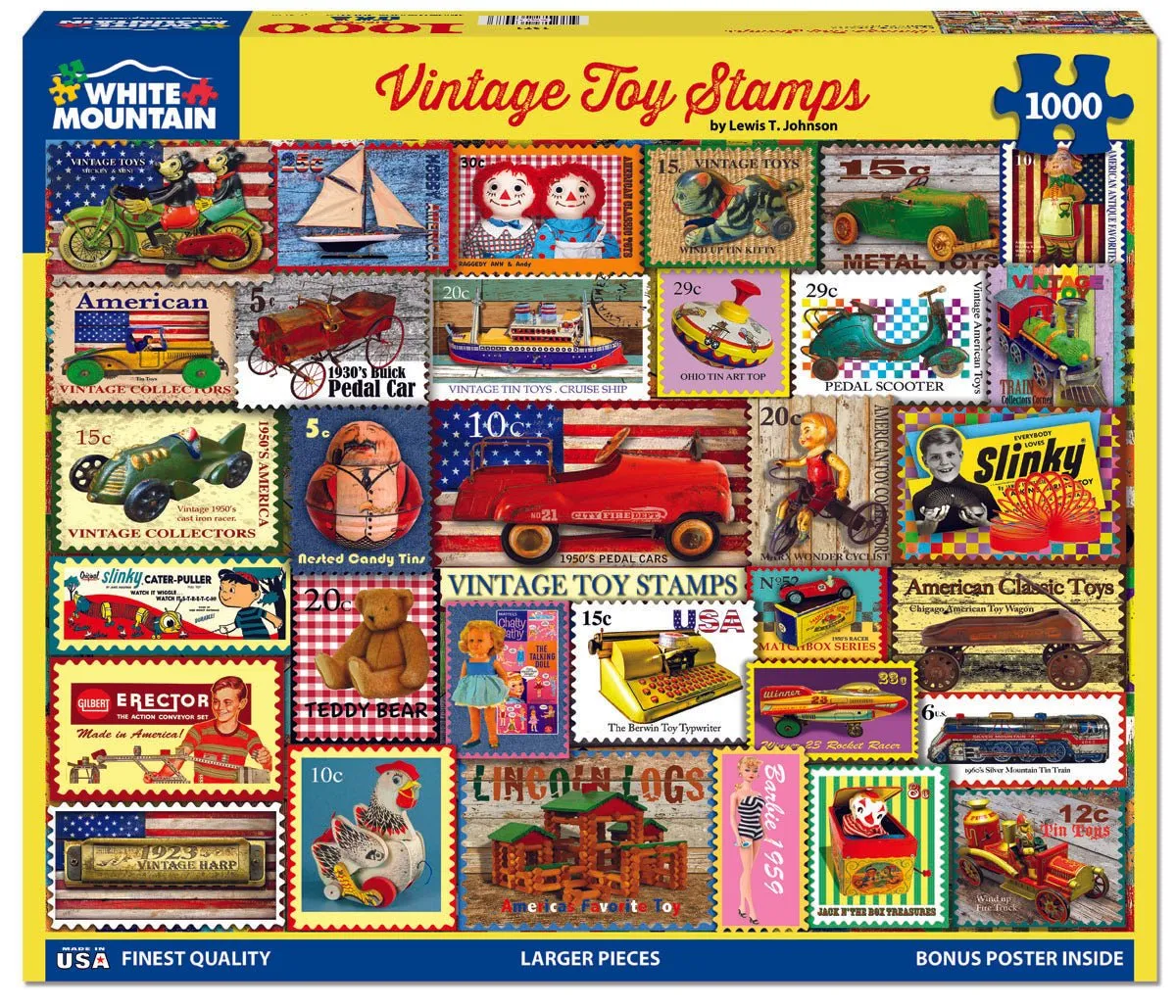 Vintage Toy Stamps (1971pz) - 1000 Piece Jigsaw Puzzle White Mountain