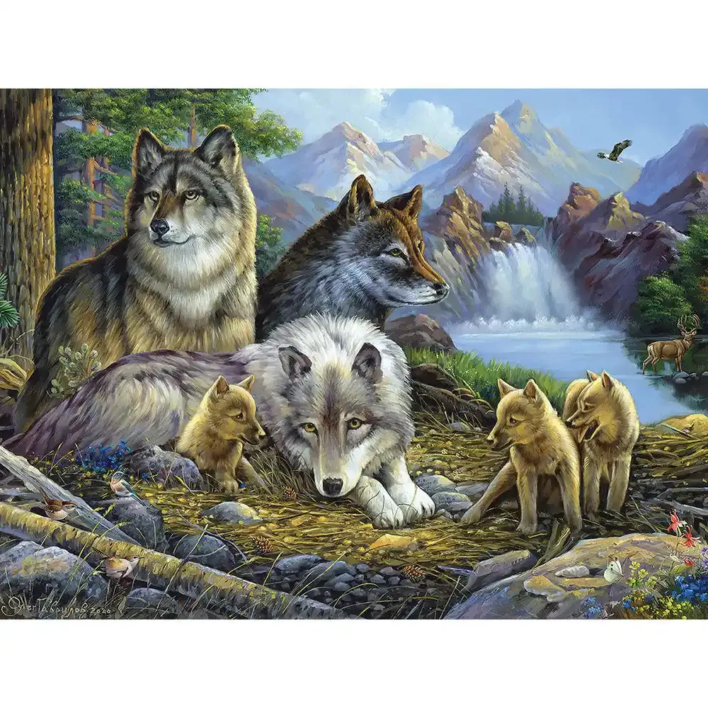 Wolves at the Waterfall Jigsaw Puzzle Bits and Pieces